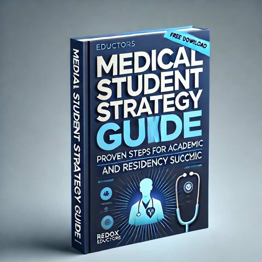 DALL·E 2025-01-04 11.30.46 - A professional 3D eBook mockup featuring the title Medical Student Strategy Guide in bold, modern font, with the subtitle Proven Steps for Academic copy